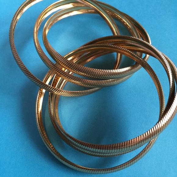 Gold Tone Linking Bangles Set of 6 - Picture 5 of 5